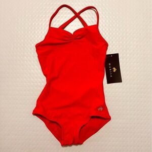 CS Mariia Crown RED Pinch Front Crisscross Back Camisole Leotard NWT dance child